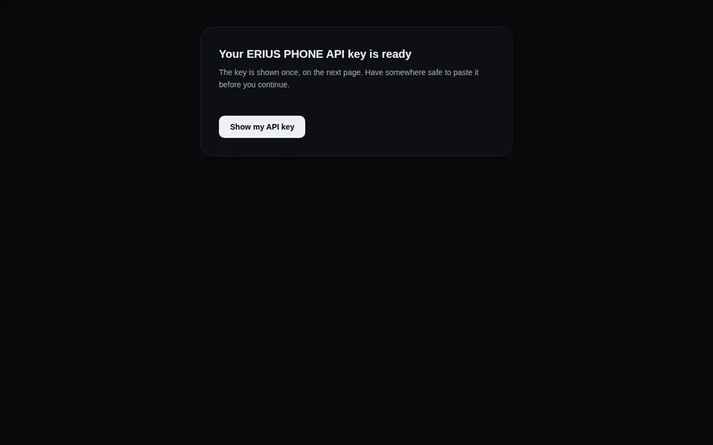 The claim page with the button Show my API key